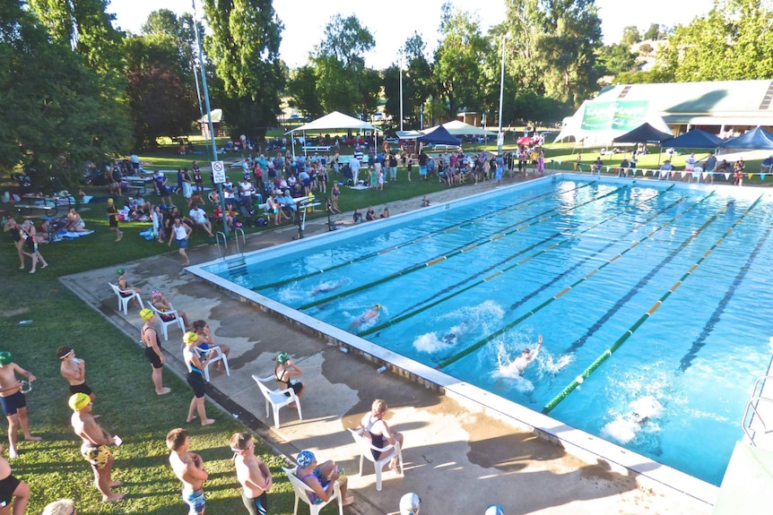 An aerial view of a local swimming tournament in Jugiong, NSW.