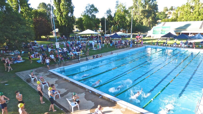 An aerial view of a local swimming tournament in Jugiong, NSW.