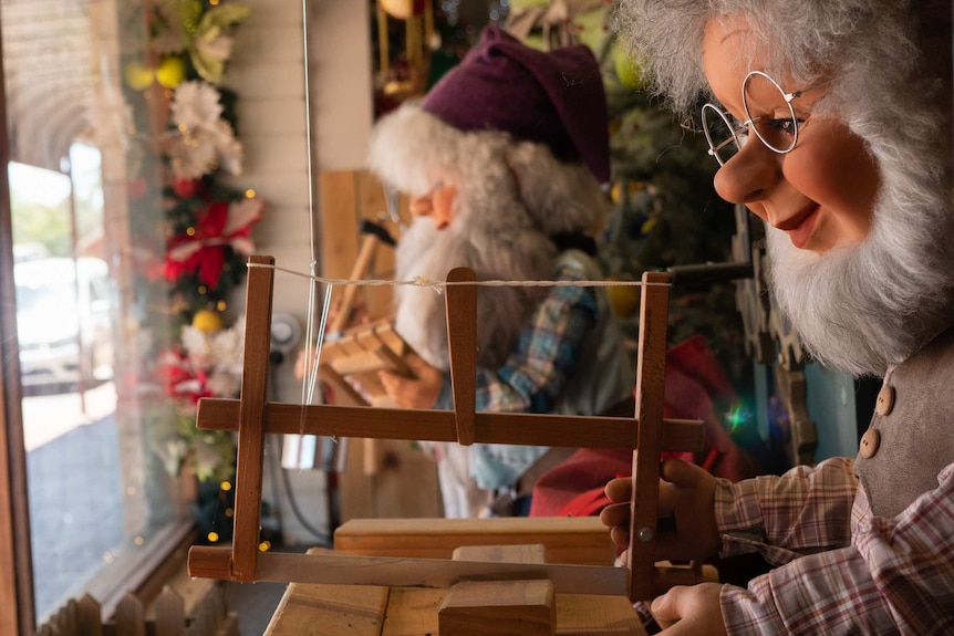 Toodyay Christmas shop windows with small elves workshop