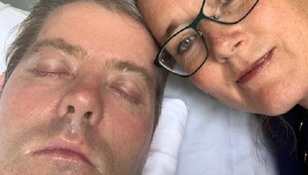 Unconscious Christian McDonald in a locked-in state in Cairns Hospital intensive care unit and his wife Tamara