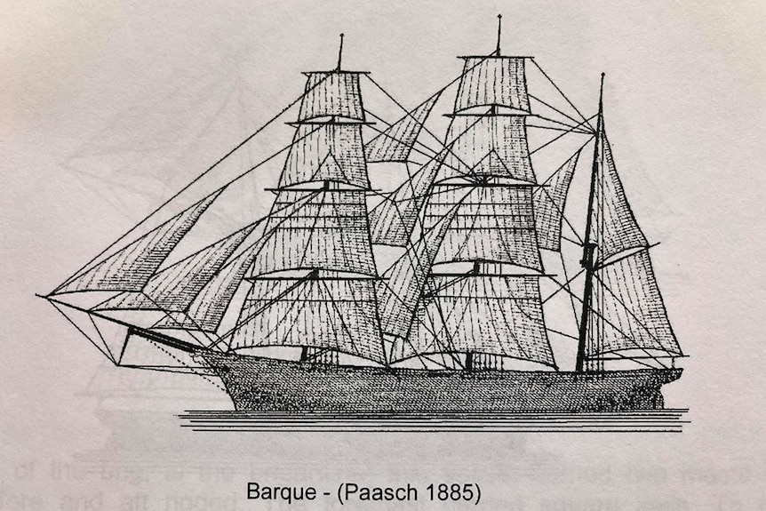 An illustration of a three-masted barque.
