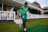 Ireland's Ed Joyce walks out to bat at Lord's in the second ODI against England on May 7, 2017.