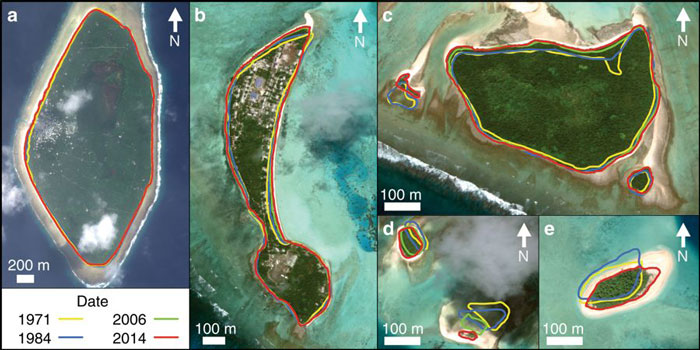 graphic shows island examples of island changes between 1971 and 2014
