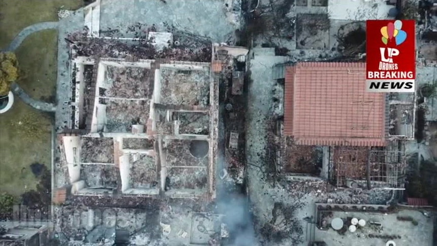 Drone vision reveals the extent of the damage after wildfires near Athens.