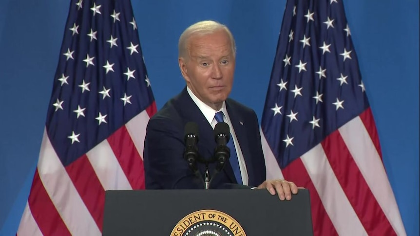 US President Joe Biden speaking at a media conference.