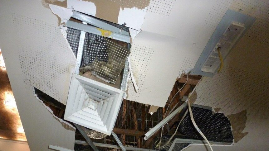 Rioting youth justice detainees damaged a ceiling during November's incident.