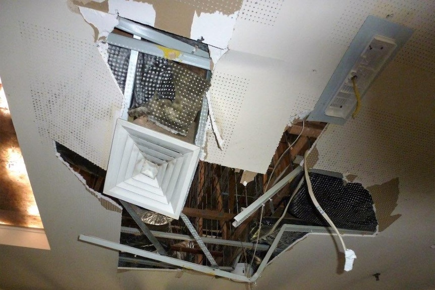 Rioting youth justice detainees damaged a ceiling during November's incident.