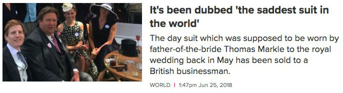 Headline reads "The saddest suit in the world"
