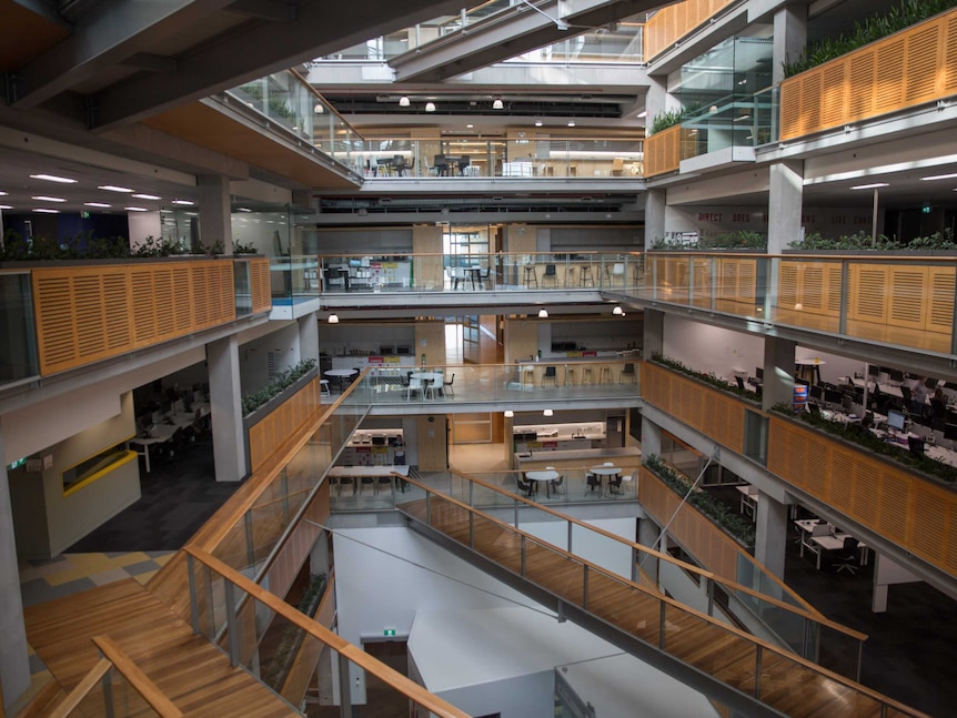 Empty floors and tea rooms across multiple levels at NAB's Melbourne office