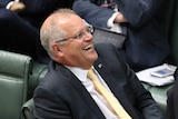 Morrison leans back in his chair having a laugh.
