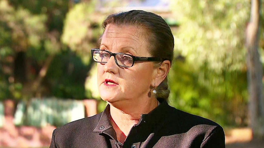 Karen Williams speaks at a press conference at Capalaba