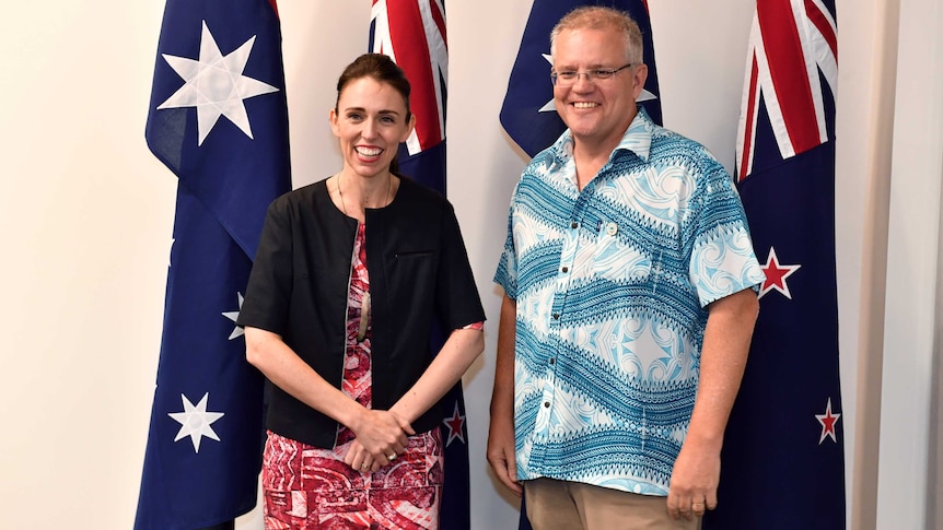 Jacinda Ardern with Scott Morrison in Tuvalu