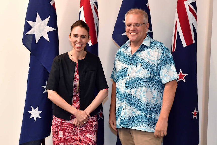 Jacinda Ardern with Scott Morrison in Tuvalu