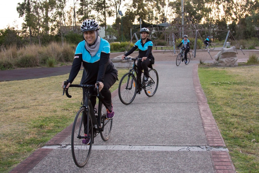 Cindy Rahal cycling with members of the Sydney Cycling Sisters