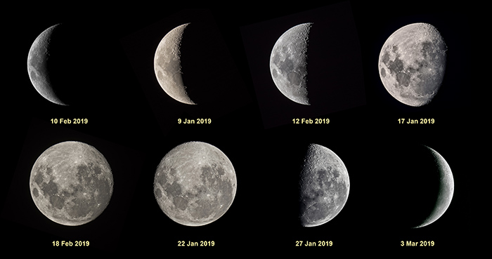 Compilation of Moon images taken at different times
