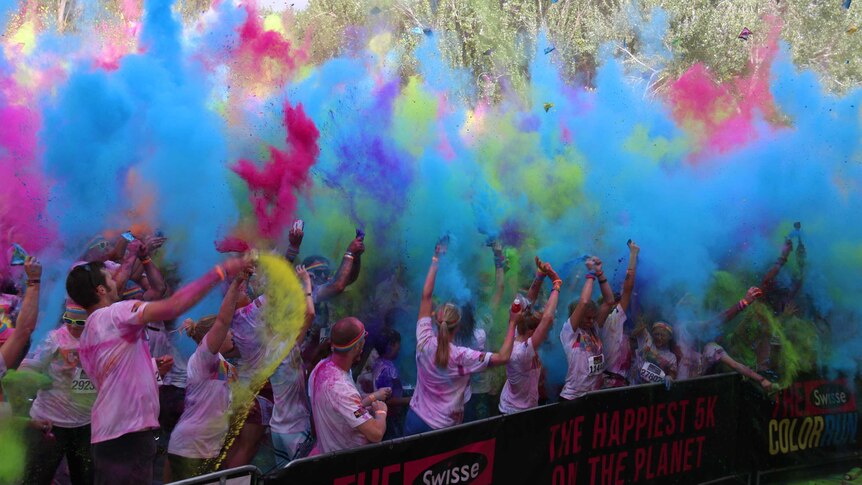 There is an explosion of colour at the concert to celebrate the end of the Canberra Color Run.