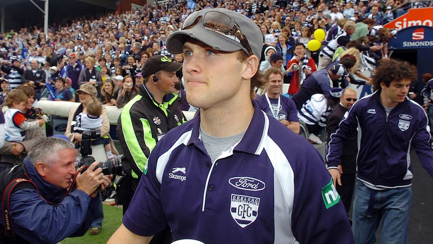Geelong's Gary Ablett at the presentation of the winners Cup at Kardinia Park on September 30, 2007.