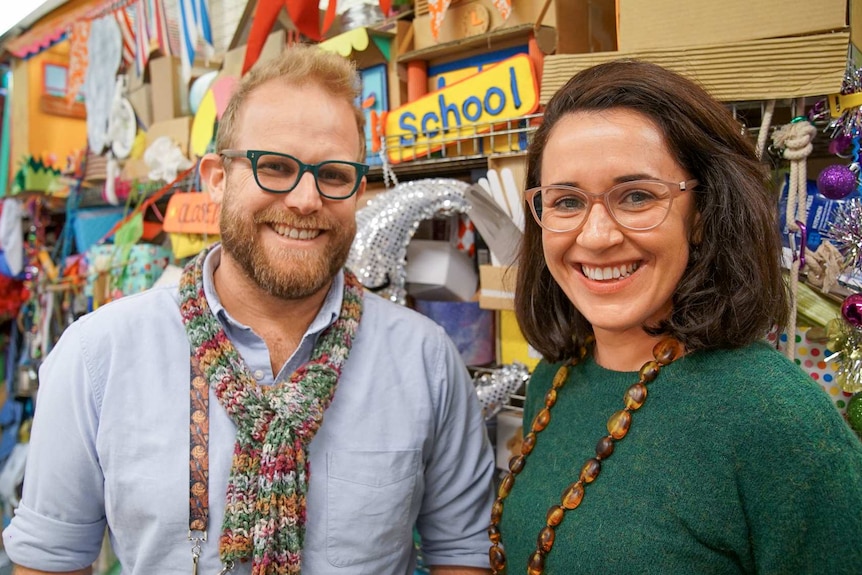 Play School producers Bryson Hall and Laura Stone in the program's art room.
