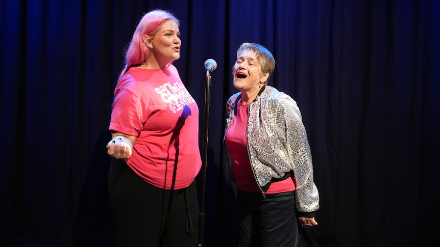 Comedians Caitlin Maggs and Sarah Stewart prior to the Canberra