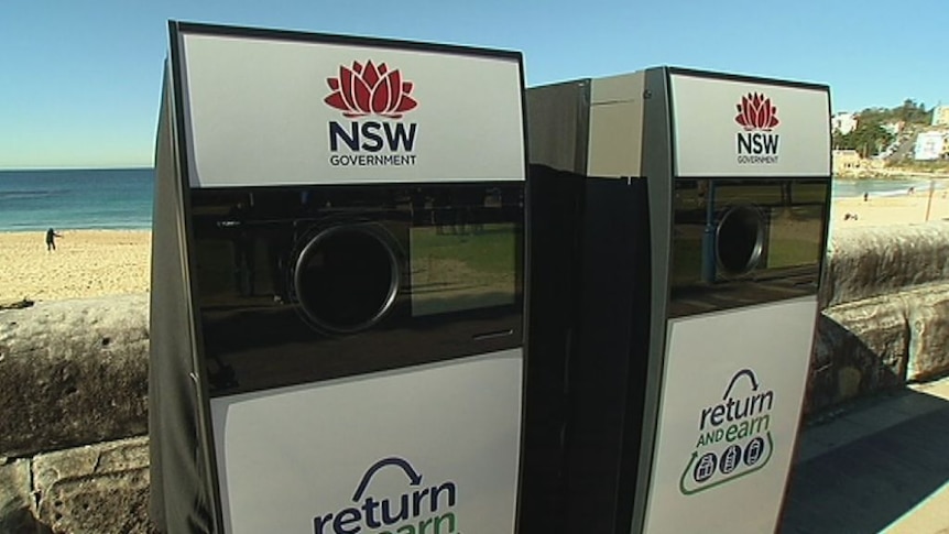 Two 'reverse vending machines' with the NSW government logo