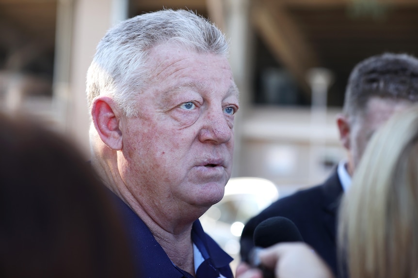 Phil Gould speaks to the media outside Canterbury Bulldogs NRL training.