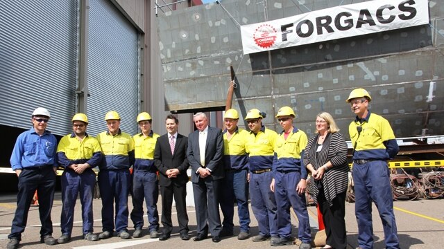 Forgacs employees with Jason Clare, Tony Lobb and Sharon Grierson