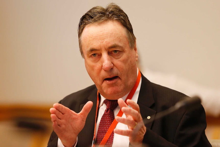 Michael Keelty addresses a federal parliamentary committee investigation into lost WA Senate ballots at Parliament House.