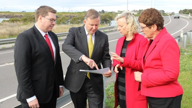 Anthony Albanese (second from left) with Pat Conroy, Sharon Claydon and Jill Hall.