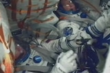 Tim Peake and his team inside the the capsule.