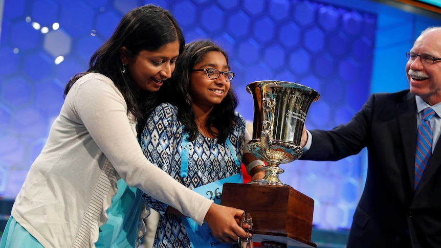 Ananya Vinay celebrates winning the 2017 Scripps National Spelling Bee