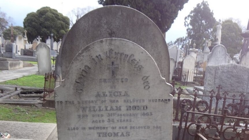 The Bond family tombstone at a Melbourne cemetery.