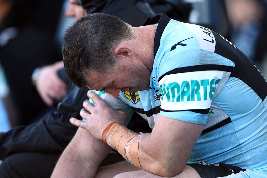 Paul Gallen reacts to a Cronulla loss
