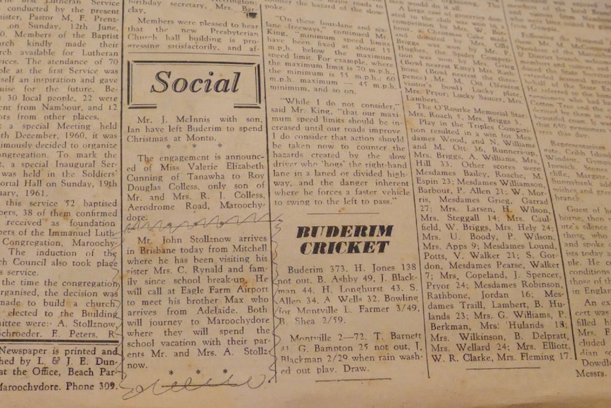 An old newspaper clipping of the social section of the paper.