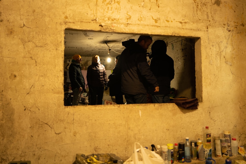 Four Corners filming inside a underground bunker in Kyiv.