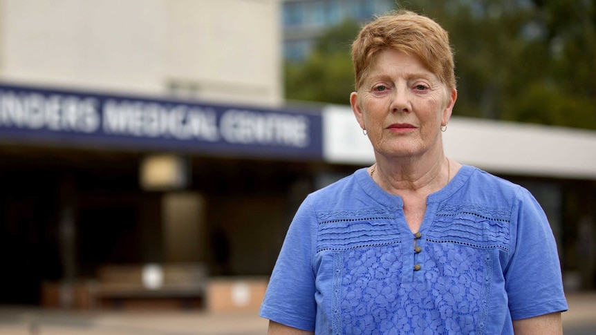Yvonne James stands outside the Flinders Medical Centre.