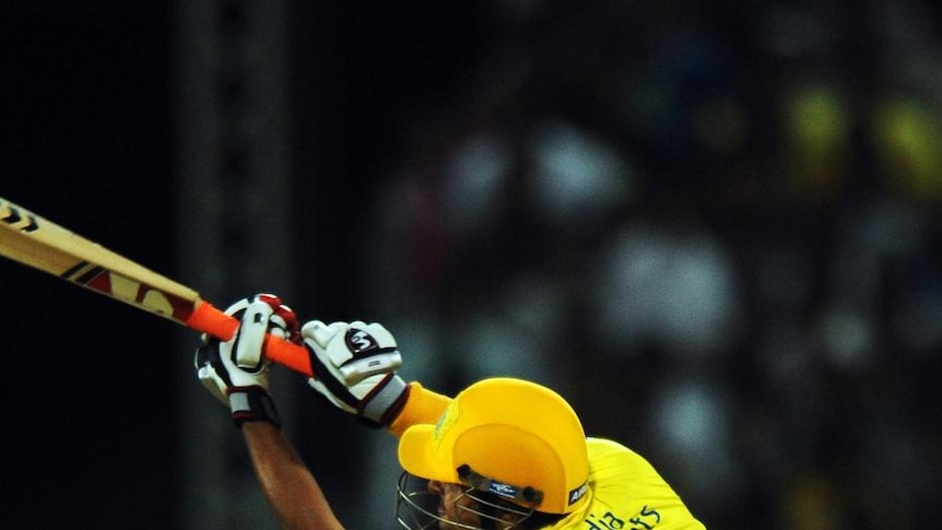 Suresh Raina at full stretch with the bat for Chennai Super Kings.