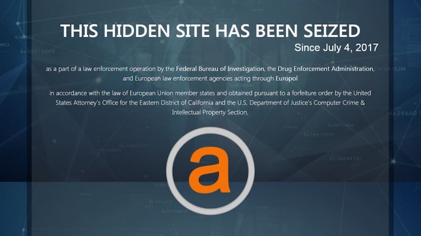 A screenshot of the page US authorities have displayed on the dark net market AlphaBay.