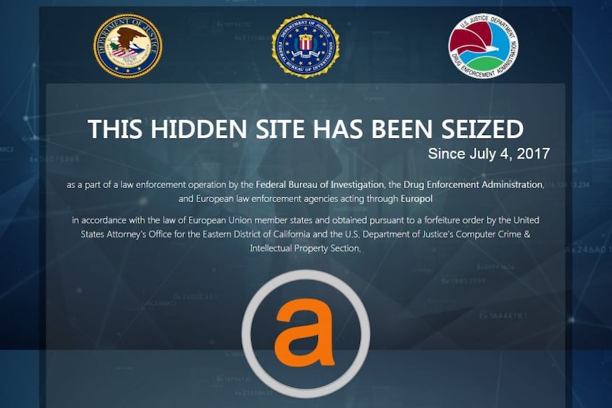 A screenshot of the page US authorities have displayed on the dark net market AlphaBay.