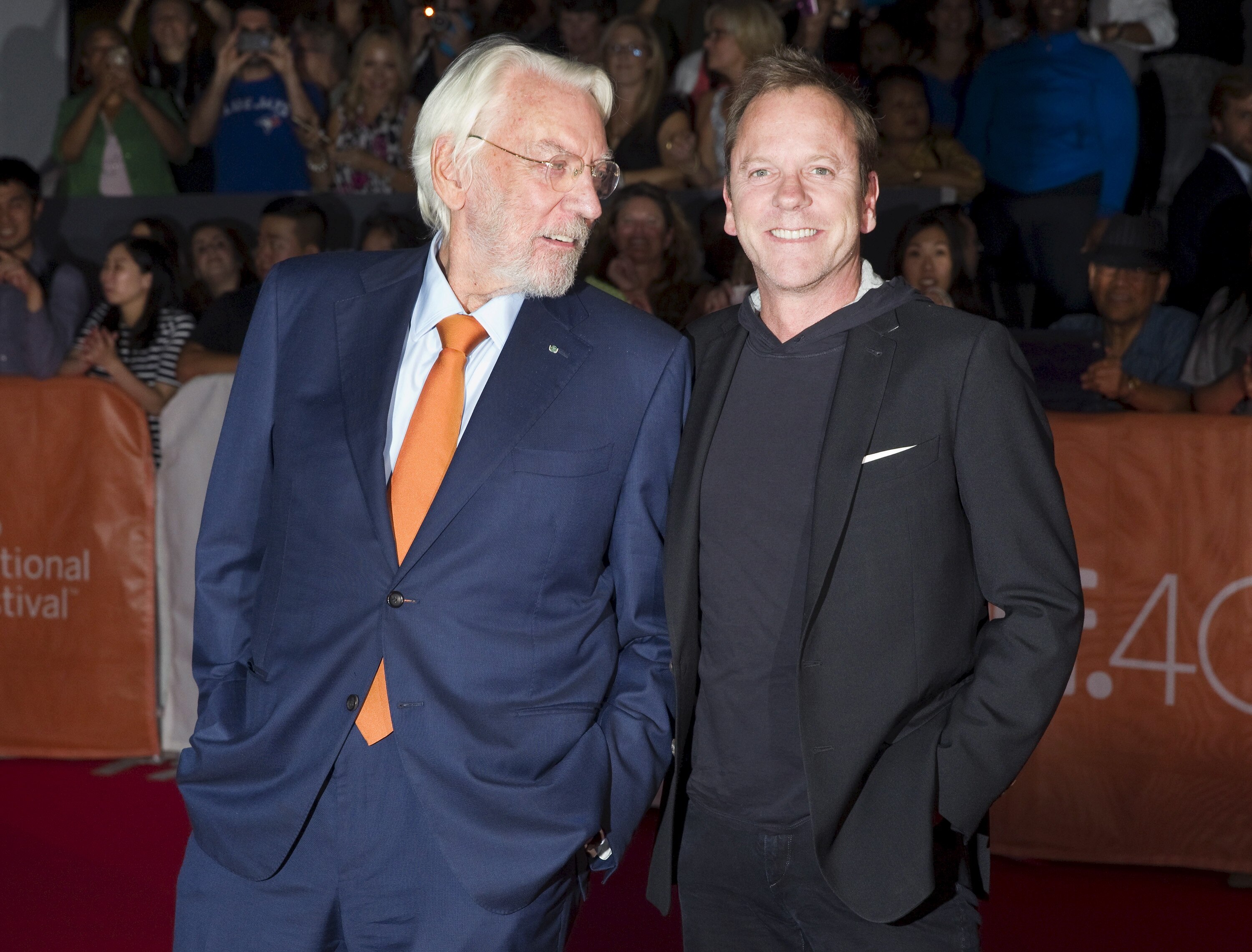 Donald and Kiefer Sutherland at a premiere for their movie Forsaken