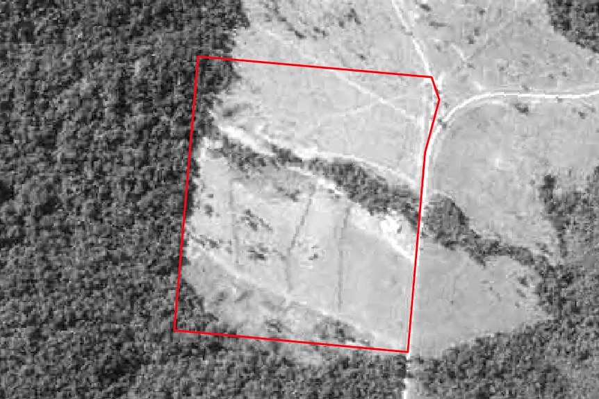 An aerial image of property in 1972 showing the property cleared.