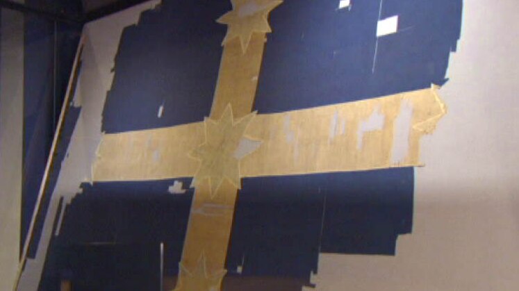 Eureka flag in its new home at the Museum of Australian Democracy at Eureka