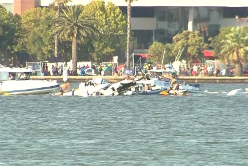 A light plane has crashed in the Swan River during Australia Day celebrations.