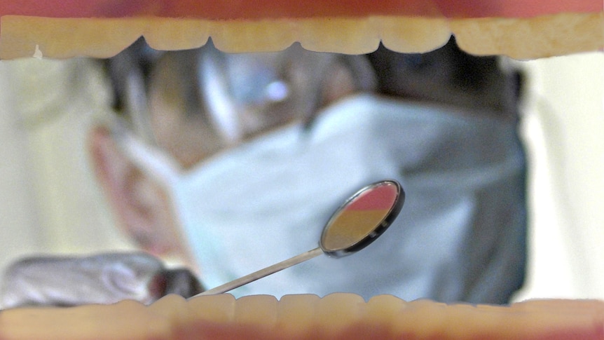 A dentist looks into a patient's mouth