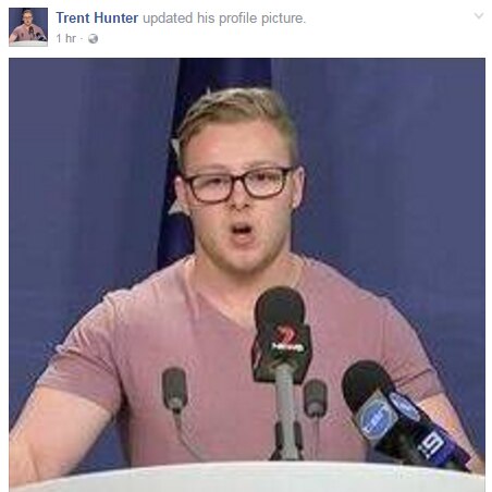 Labor supporter Trent Hunter's Facebook profile of him speaking at a press conference.