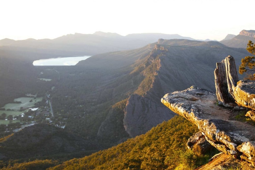 Mountains and forest is seen from a high lookout.