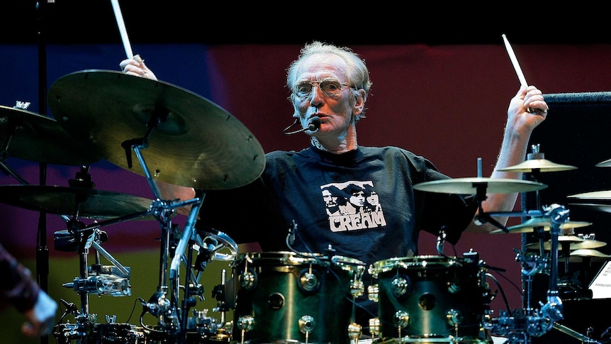 Ginger Baker on stage with Cream in London
