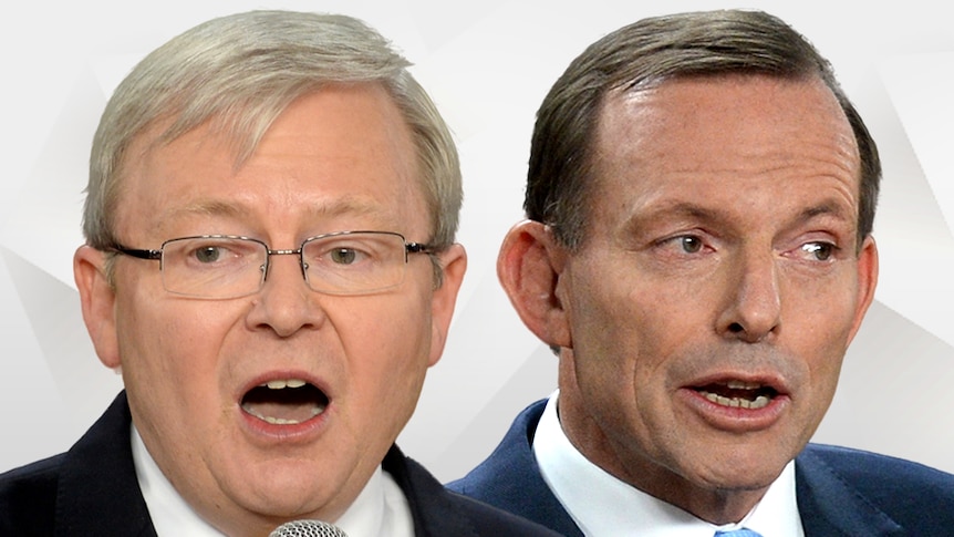 Kevin Rudd (left) and Tony Abbott on August 21, 2013.