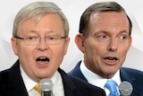 Kevin Rudd (left) and Tony Abbott on August 21, 2013.