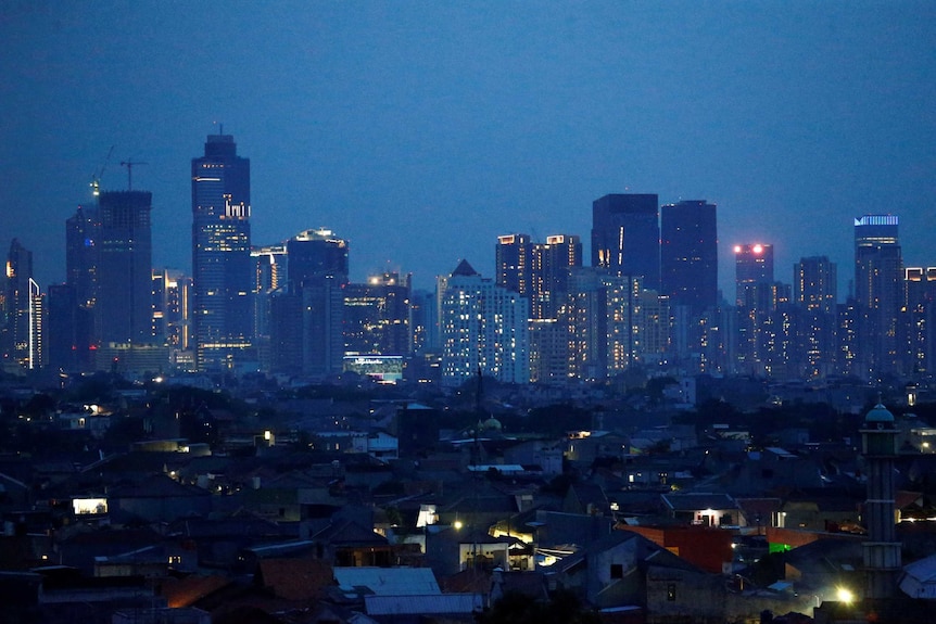 Jakarta's city skyline at dusk