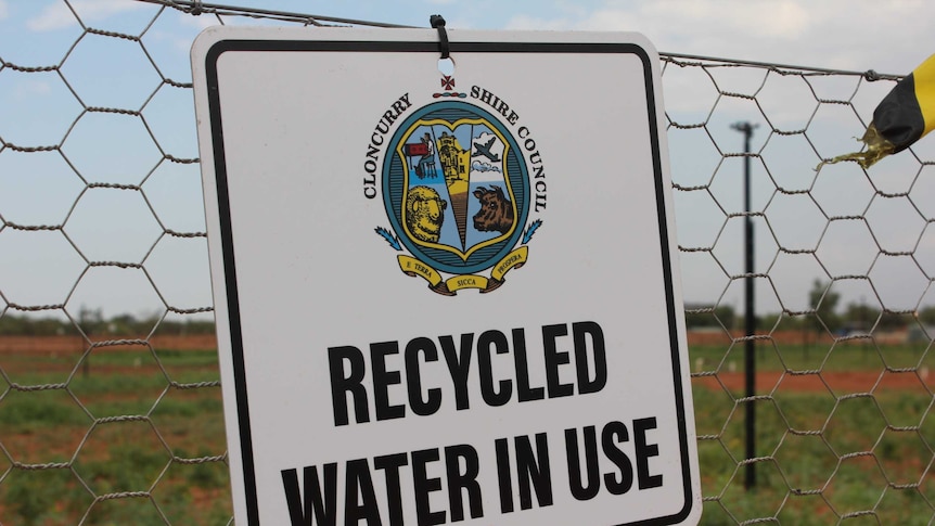 A recycled water sign at a Cloncurry biofuel trial